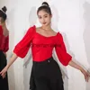 Bühne Tragen Neue Latin Dance Cloes Ballroom Dance Tops Frauen Pu Kurzarm Trikot Erwachsene Rumba Dance Wear Praxis Cloingephemeralew