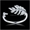 Wedding Rings Arrival Leaf Design White Gold Filled Micro Pave Clear Zircon Stones Engagement Copper Girls Drop Delivery Jewelry Ring Dhb7G