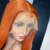 Синтетические парики Передний парик шнурка 13x4кружевной парик Оранжевый длинный прямой волос Кружева для тела Closerwig Кружевная повязка на голову