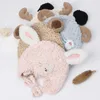 Hair Accessories Cute Little Ears Lamb Wool Warm Hat Winter Cartoon Animal Print Beanie For Toddler Baby Girls Children's Items