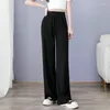 Pantaloni da donna 2023 di Seta del Ghiaccio a Gamba Larga Estate Piega Sottile Allentato Dritto Office Lady Casual Coulisse Pantaloni Lunghi Pantaloni Della Tuta Freschi