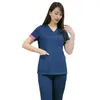 Women's Two Piece Pants Women Uniform Classic Worker Suits V-Neck Scrub Doctors Blue Suit