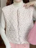 女性のベストコットンベスト秋の冬パディングコート女性甘い花柄のノースリーブジャケット韓国ファッションショート231128