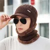 Beretten 2 PCS Winter Hat Sjaalset FMen Beanies sjaals mannelijk fluweel dikke warme accessoires mannen motorkap masker nek warmer