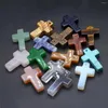 Pendant Necklaces 10pcs Cross Random Color Natural Stone Turquoise Crystal DIY Making Necklace Earrings Jewelry Accessories Gift
