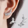 Stud Earrings 925 Sterling Silver Asymmetrical Leaf For Women Wedding Jewelry Ladies S925 Crystal Earring Brincos Pendientes