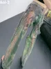 Vrouwen Jeans Vintage Straat Y2k Zomer Herfst Boren Groene Tie Dye Modieuze Losse Hoge Taille Rechte Pijpen Broek 231129