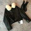 Kadın Deri Sahte Şık Sonbahar Kış Çıkarılabilir Mink Kürk Pu Bombacı Ceket Artı Kadife Kalın Trençkot Zipper 231129