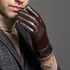 Guantes sin dedos Guantes de cuero genuino para hombres Piel de oveja masculina Pantalla táctil Invierno Cálido Mitones a prueba de viento Conducción Ciclismo Motocicleta Guantes para hombres 231128