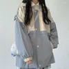 Kvinnors jackor kvinnor blå våren dagligen koreansk stil lapptäcke avslappnad grundläggande preppy all-match student flicka kawaii solstolt