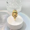 Anneaux de mariage Rui Ying bijoux 9k or diamant naturel vert pierre précieuse pure bague brossée à la main 231129