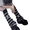 Women Socks Knitted Crochet Harajuku Star Striped Print Cover Stockings Kawaii Long