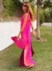 Vestidos informales básicos Sexy sin tirantes gradiente Halter Maxi bata colores contrastantes sueltos elegante dama sin espalda sin mangas ropa de playa larga 231129