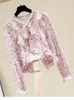 Women's Blouses Women Spring Blouse Temperament Stamp Arder Bow Ruffle Flare Sleeve Long Fragmented Chiffon Shirt Fairy Top D3027