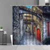 Zasłony prysznicowe w stylu europejskim kamienne ściany stare drzwi wiejskie retro nordyckie dekoracje domu ścienne tkanina wodoodporna zasłona łazienkowa240o