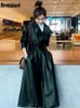 Trench da donna Nerazzurri Primavera Nero Oversize Lungo Trench in pelle impermeabile per donna Manica lunga Allentato Abbigliamento moda coreana 231128