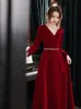 Evening Dresses Long Sleeved Toasting Gown for the Bride in 2023 Winter Engagement Style Evening Dresses for Women in Wine Red Suitable for Daily Wear