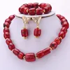 Necklace Earrings Set 4ujewelry Coral Choker Costume Nigerian Jewelry 13-20mm Red / Wine Beads