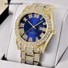 Rolaxs Montre Diamant Montres Montres De Luxe Or Romain Bling Hip Hop Plein Glacé Quartz Bleu Hommes Argent Diomand Reloj De Diamantes rj