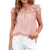 Women's Blouses Summer Wide Sleeve Ruffle Blouse Lace-Up Pullover Elegant Solid V-Neck Cotton Top Women Casual Office Shirt Streetwear