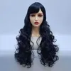 新しいかつらの黒い長い巻き毛合成繊維髪の毛の斜めの前髪自然女の子の髪のカバー