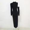 Casual Dresses Autumn Sparkly Crystal ChainCut Out Long Sleeve Bodycon Celebrity Evening 2023 Maxi Black Bandage Dress