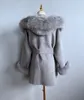 Women Blends 20323 Arrival Cashmere Women Jacket Real Fur Collar With Cuffs 231129