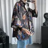 Men's Casual Shirts Summer French Renaissance Vintage Elegant Man Roman Knight Printing Shirt Handsome Gentle Boy 3/4 Sleeve