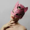 Juguetes para adultos Máscaras de zorro sexy Rosa PU Mascarada de cuero Cosplay Anime Media cara Máscaras de gato Bondage Mujer Accesorios Gótico Prop Halloween 231128