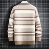Men's Sweaters Stripe Thickened Warm Sweater High Quality Autumn Winter Crew Neck Color Blocking Loose Slim Fit Casual Knitting Pullover 231128