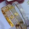 Love bangl Couple gold plated bangle for woman designer 16-19CM bracelet Set crystal 18K T0P quality highest counter fashion crystal premium gifts 001