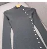 1122 L 2023 Runway Dress Autumn Dress Crew Neck Gray Long Sleeve Brand Same Style Empire Womens Dress Fashion qianhe