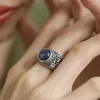 Cluster Ringen 925 Sterling Zilver Blauwe Steen Vintage Ring Voor Vrouwen Meisje Textuur Tak Retro Brede Verstelbare Fijne Sieraden Gift Drop