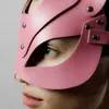 Juguetes para adultos Máscaras de zorro sexy Rosa PU Mascarada de cuero Cosplay Anime Media cara Máscaras de gato Bondage Mujer Accesorios Gótico Prop Halloween 231128