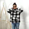 Women's Hoodies Big Checkerboard Pullover Sweatshirts Women Lapel Half Zip Up Loose Casual Pullovers With Pocket Long Sleeve Autumn Clothing