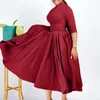 Party Dresses High Waist Women Dress Autumn Fashion Pleated African Elegant Casual Midi Big Size Ladies Robe Elegante Femme