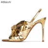 NXY Sandals Gold Silver Women's Sexy Big Butterfly Knoop Gladiator Women Summer Stiletto Runway Ladies High Heel 230406