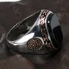 Anéis masculinos puros reais de prata s925 retrô vintage turco para homens com pedras de ônix pretas naturais joias de peru 1009268i