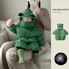 Baby-Winterkleidung für Kinder, über dem Knie, weißer Entendaunenmantel, grüner Frosch-Daunenjacke, mittellang