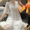 Kvinnors sömnkläder Patchwork Mesh Ruffles Nightdress Korea Sleeve Nightgown Nightwear Design Solid Female Ladies Short Lace for Style