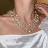 Hänghalsband utsökt oval imiterad pärlhals kedja Delikat kubiska zirkoniumsmycken för kvinnor Trendiga charm flerskiktshalsband