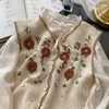 Coletes femininas estilo pastoral outono mulheres colete bordado vintage malha crochê flor feminino colete 231128