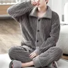 Pijamas masculinos conjunto de pijamas quentes aconchegante inverno homewear pijama de lapela de pelúcia com cintura elástica onda de água textura bolsos para homem