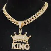 Men Hip Hop Crown King Pendant Necklace with 1m Cuban Chain HipHop Iced Out Bling Necklac Fashion Charm Jewelry2617