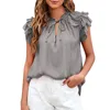 Women's Blouses Summer Wide Sleeve Ruffle Blouse Lace-Up Pullover Elegant Solid V-Neck Cotton Top Women Casual Office Shirt Streetwear