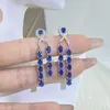 Stud Earrings Luxury Hollow Sapphire Tassel Oval Full Diamond For Womens Zircon Engagement Bridal Gift Jewelry