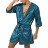 Homens sleepwear sexy mens cor sólida conjunto meia manga com capuz frente aberta roupão com shorts para dormir nightwear loungewear bj