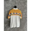 23Ss Color Checkerboard Casablanca Hollowed Out Loose Fitting Short Sleeved Small Fragrant Cardigan Sweater Knitted Top Casablanc