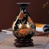 New Chinese Style Vase Jingdezhen Black Porcelain Crystal Glaze Flower Vase Home Decor Handmade Shining Famille Rose Vases LJ20120206A