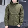 Männer Jacken Mit Kapuze Solide Frühling Herbst Zipper Langarm Taschen Kordelzug Strickjacke Mäntel Casual Lose Büro Dame Tops